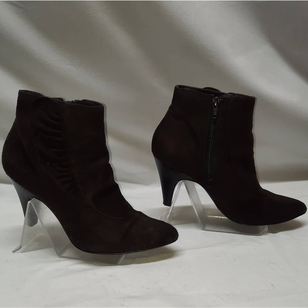 Kim Rogers Roxanne Chocolate Brown Suede Ruffled Pleat Design Ankle Booties 7